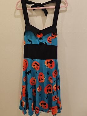 Pumpkin Print Dress - Blue/green & Black